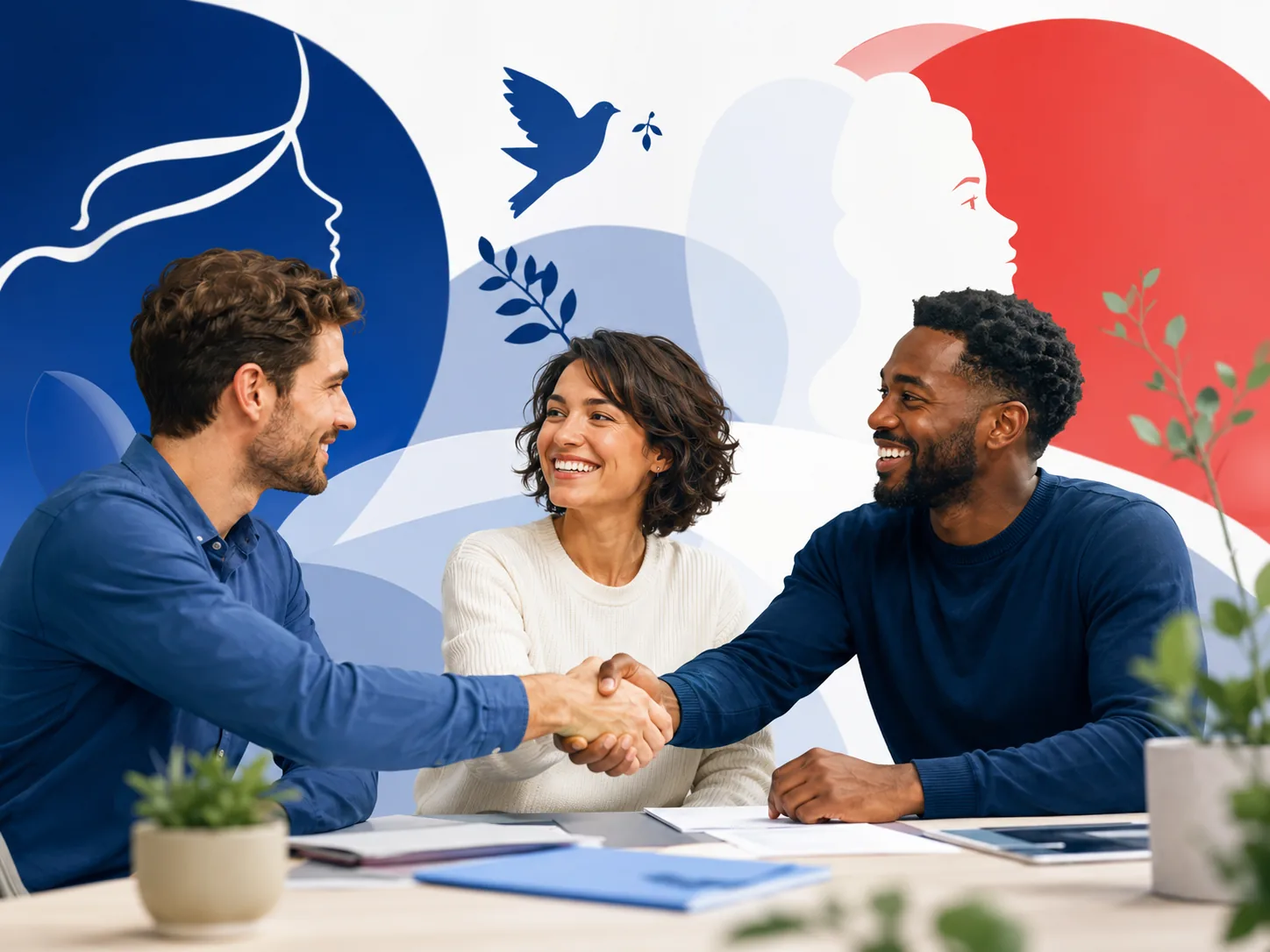 Personnes échangeant autour des valeurs républicaines.