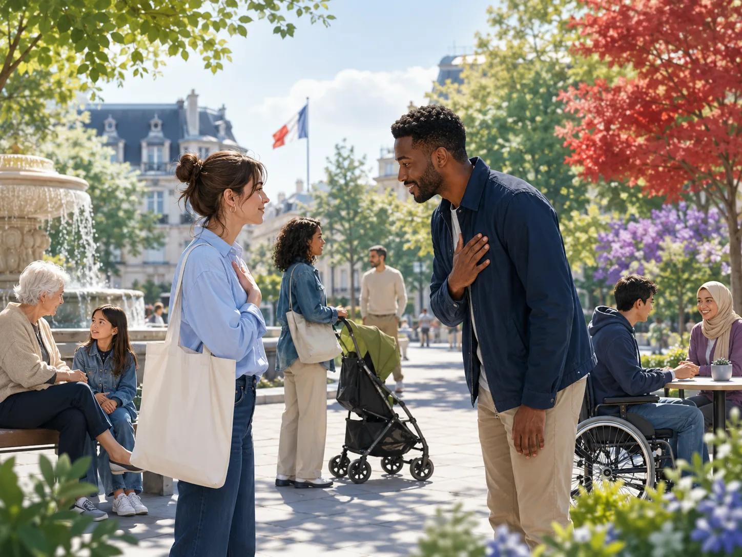 Personnes se respectant dans une rue française.