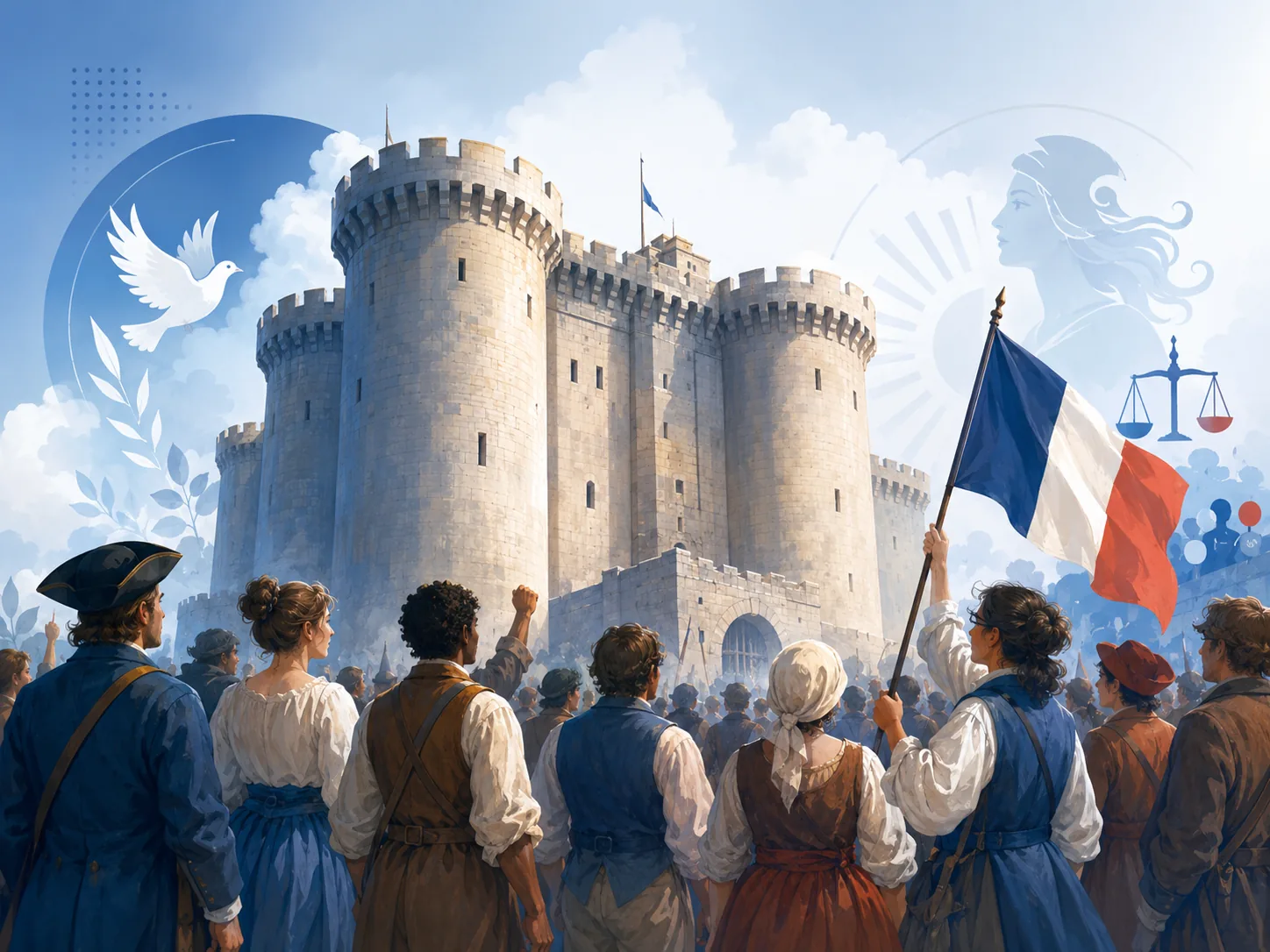 Scène symbolique de la prise de la Bastille.