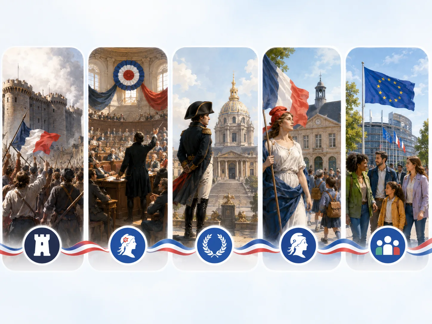 Frise des grandes étapes de l’histoire de France.